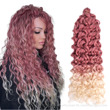 Cheap Hawaii Curl Braiding Hair Goddess Locs Natural Blonde Gold Ocean Water Wave Synthetic Crochet Hair Braids For Black Women